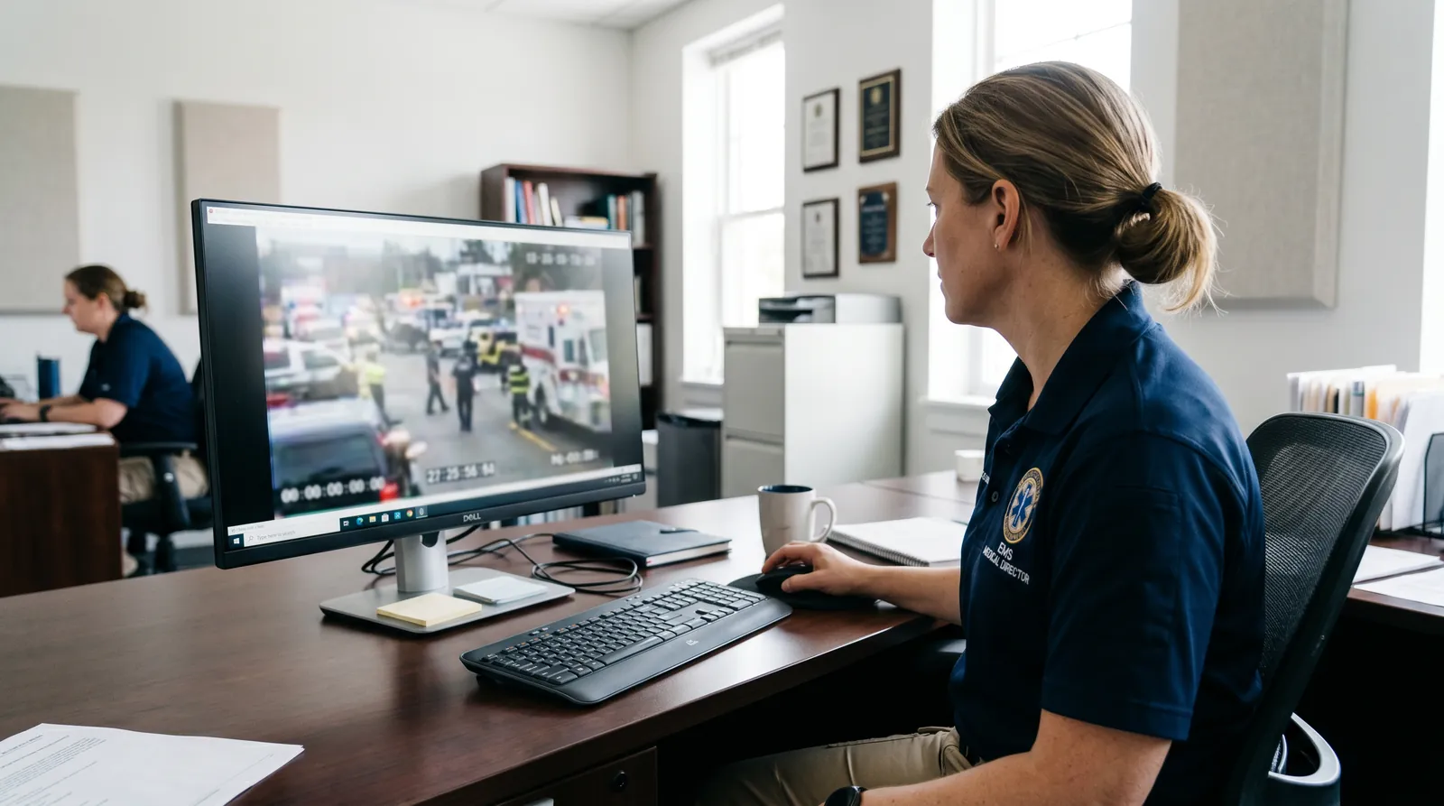 EMS medical director reviewing synchronized incident footage